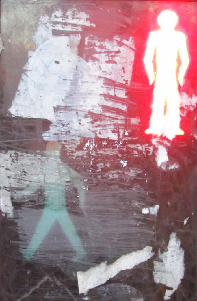 Woman Standing in Front of Man's Painting